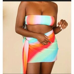 Dippin Daisys Rainbow Ombre Tie Front Sarong Wrap Skirt Cover Up‎ Size S